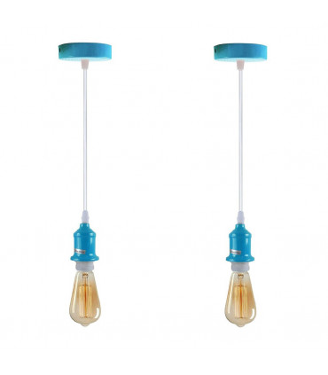 Pendant light 2 Pack Industrial Fitting, E27 Lamp Holder Set with PVC Cable Blue