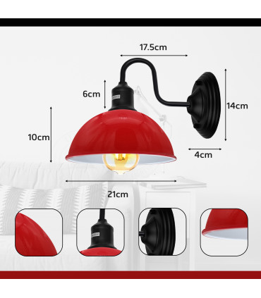 Wall Light Red Metal Arm E27 2 Pack Modern Industrial Swan Neck Fixture