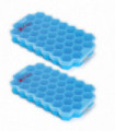 2 Pack Ice Cube Hexagon Silicone Tray with Clear Removable Lids BLUE 0000360