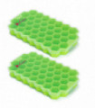 2 Pack Ice Cube Hexagon Silicone Tray with Clear Removable Lids GREEN 0000361