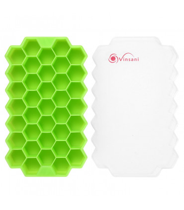 2 Pack Ice Cube Hexagon Silicone Tray with Clear Removable Lids GREEN 0000361