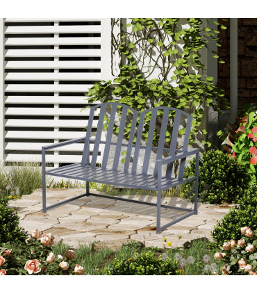 Metal Grey 2 Seat Steel Patio Garden Bench 80.5H x 108W x 63Dcm Outdoor