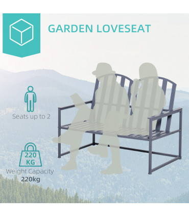 Metal Grey 2 Seat Steel Patio Garden Bench 80.5H x 108W x 63Dcm Outdoor