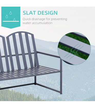 Metal Grey 2 Seat Steel Patio Garden Bench 80.5H x 108W x 63Dcm Outdoor