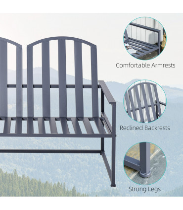 Metal Grey 2 Seat Steel Patio Garden Bench 80.5H x 108W x 63Dcm Outdoor