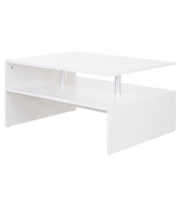 2-Tier Coffee Table Side/End Table Modern Rectangular Design White