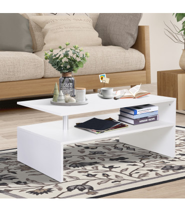 2-Tier Coffee Table Side/End Table Modern Rectangular Design White