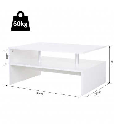 2-Tier Coffee Table Side/End Table Modern Rectangular Design White