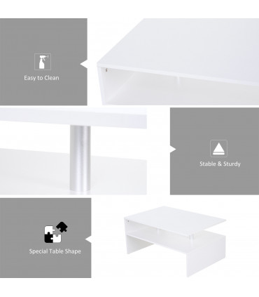 2-Tier Coffee Table Side/End Table Modern Rectangular Design White