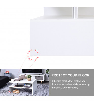 2-Tier Coffee Table Side/End Table Modern Rectangular Design White