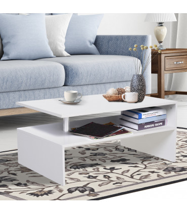 2-Tier Coffee Table Side/End Table Modern Rectangular Design White