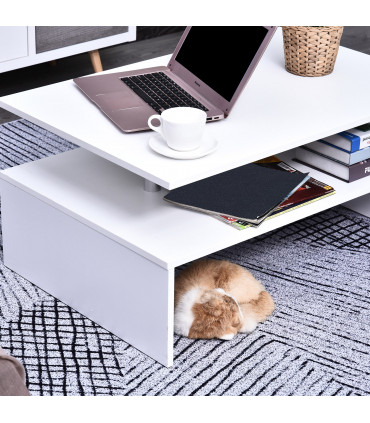 2-Tier Coffee Table Side/End Table Modern Rectangular Design White