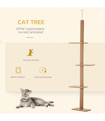 Cat Tree  Floor To Ceiling Cat Tree for Indoor Cats w/ Adjustable Height - Brown