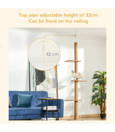 Cat Tree  Floor To Ceiling Cat Tree for Indoor Cats w/ Adjustable Height - Brown