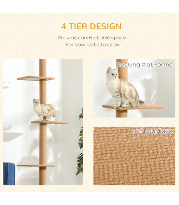 Cat Tree  Floor To Ceiling Cat Tree for Indoor Cats w/ Adjustable Height - Brown