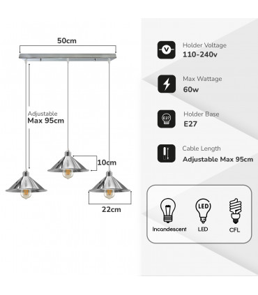 Ceiling pendant Light Metal Vintage/Retro 22cm cone shape hanging lamp shade