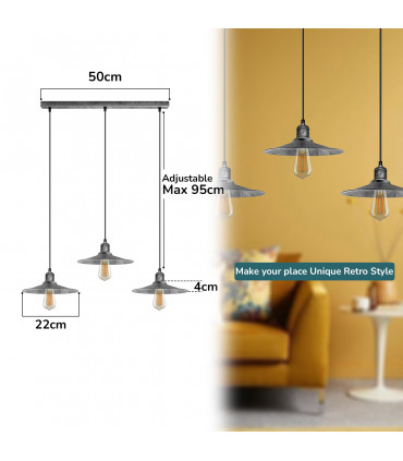 Ceiling Pendant Light Shade Vintage Metal Brushed Brass 22cm Diameter Cone Shape