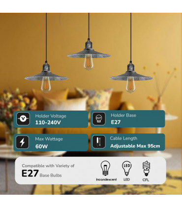 Ceiling Pendant Light Shade Vintage Metal Brushed Brass 22cm Diameter Cone Shape