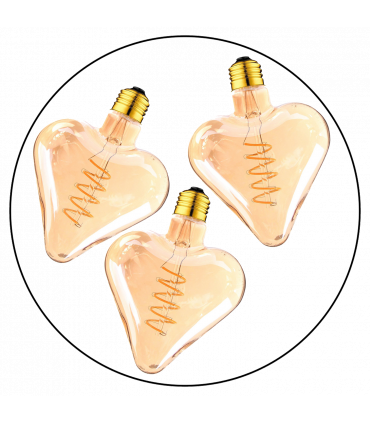 LED Soft Light Heart E27 4W Filament Glass Retro Warm White 3 Pack