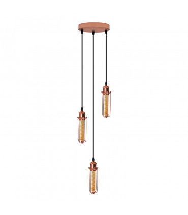 Ceiling E27 Pendant Light 3 Head Round Base Rose Gold Wire Cage PVC Black 95cm