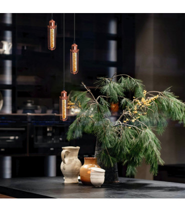 Ceiling E27 Pendant Light 3 Head Round Base Rose Gold Wire Cage PVC Black 95cm