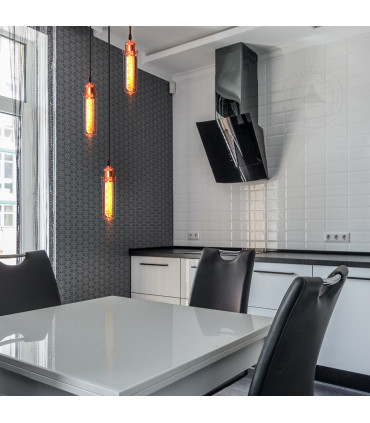 Ceiling E27 Pendant Light 3 Head Round Base Rose Gold Wire Cage PVC Black 95cm