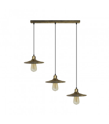 Ceiling Pendant Light Metal Brushed Brass 3 Head Vintage Industrial 22cm Shade