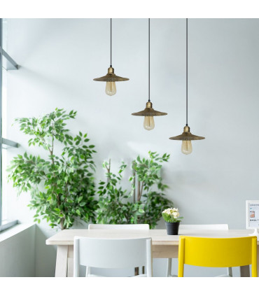 Ceiling Pendant Light Metal Brushed Brass 3 Head Vintage Industrial 22cm Shade