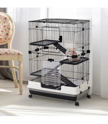 3 Tier Small Animal Cage Black Powder-coated steel 812L x 527W x 114H cm