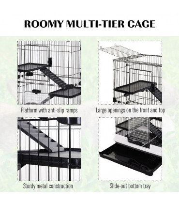3 Tier Small Animal Cage Black Powder-coated steel 812L x 527W x 114H cm