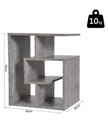 Side End Table Gray 55H x 45L x 40Wcm 3-Tier Open Shelves Storage