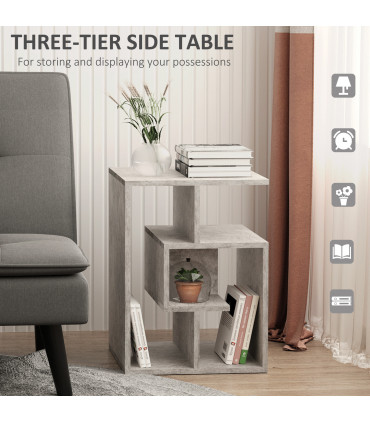 Side End Table Gray 55H x 45L x 40Wcm 3-Tier Open Shelves Storage