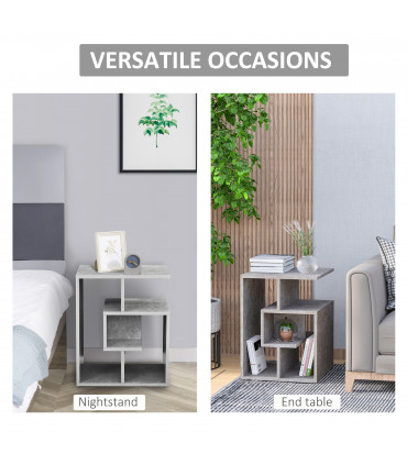 Side End Table Gray 55H x 45L x 40Wcm 3-Tier Open Shelves Storage