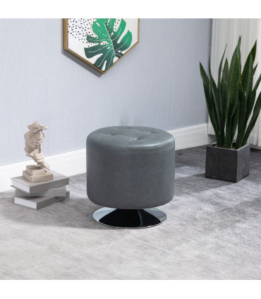 PU Grey 45.5cm 360 Swivel Foot Stool Ottoman Thick Padding Steel Base Grey