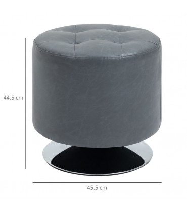 PU Grey 45.5cm 360 Swivel Foot Stool Ottoman Thick Padding Steel Base Grey