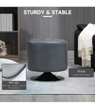 PU Grey 45.5cm 360 Swivel Foot Stool Ottoman Thick Padding Steel Base Grey