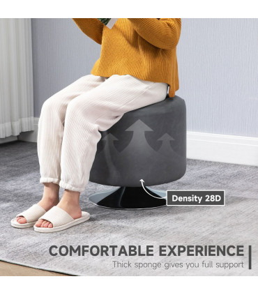 PU Grey 45.5cm 360 Swivel Foot Stool Ottoman Thick Padding Steel Base Grey