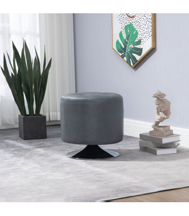 PU Grey 45.5cm 360 Swivel Foot Stool Ottoman Thick Padding Steel Base Grey