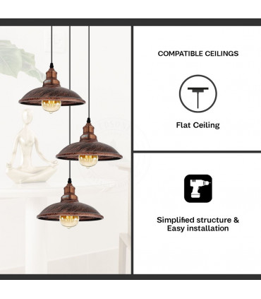 Pendant Light 4 Head Vintage Industrial Rustic Red E27 Hanging Light Metal