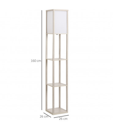 Floor Lamp 4-Tier White and Oak 26cm x 26cm x 160cm Solid MDF with Shelves