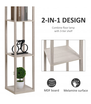 Floor Lamp 4-Tier White and Oak 26cm x 26cm x 160cm Solid MDF with Shelves