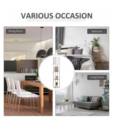 Floor Lamp 4-Tier White and Oak 26cm x 26cm x 160cm Solid MDF with Shelves