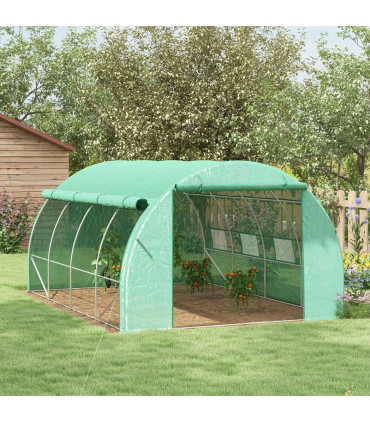 Green Walk-in Tunnel Greenhouse 397L x 302W x 200Hcm Galvanised Steel PE Durable