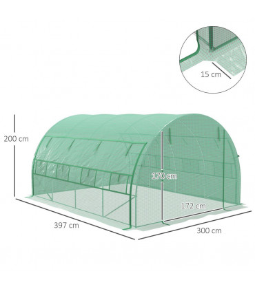 Green Walk-in Tunnel Greenhouse 397L x 302W x 200Hcm Galvanised Steel PE Durable