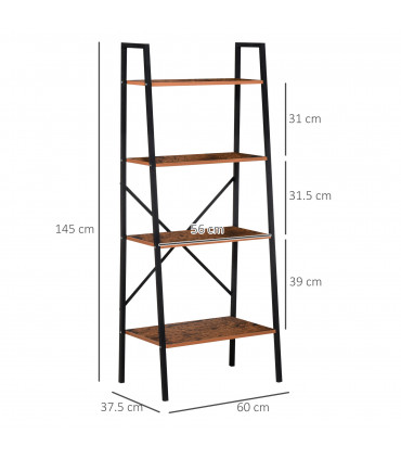 4-Tier Minimalistic Ladder Shelf Unit Steel Frame Home Display Storage