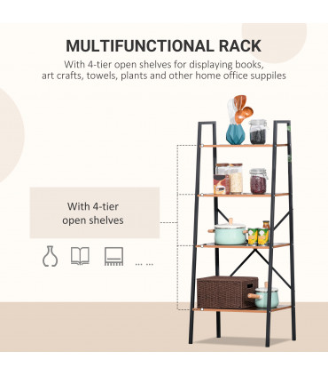4-Tier Minimalistic Ladder Shelf Unit Steel Frame Home Display Storage
