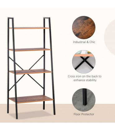 4-Tier Minimalistic Ladder Shelf Unit Steel Frame Home Display Storage