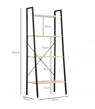 Shelf Unit 4-Tier Minimalistic Ladder Steel Frame Home Display Storage Beige