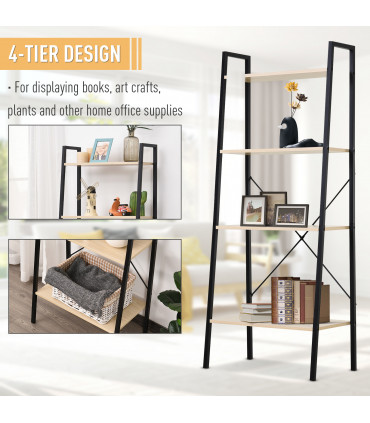 Shelf Unit 4-Tier Minimalistic Ladder Steel Frame Home Display Storage Beige
