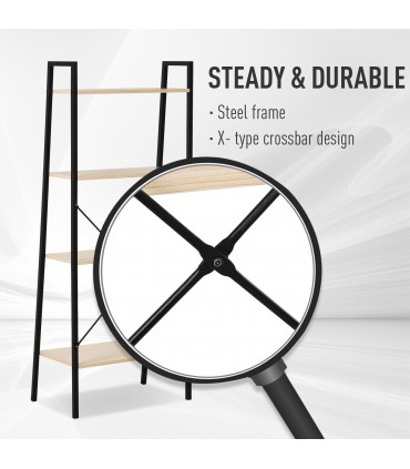 Shelf Unit 4-Tier Minimalistic Ladder Steel Frame Home Display Storage Beige